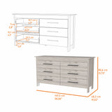 32" Light Gray Manufactured Wood Six Drawer Double Dresser