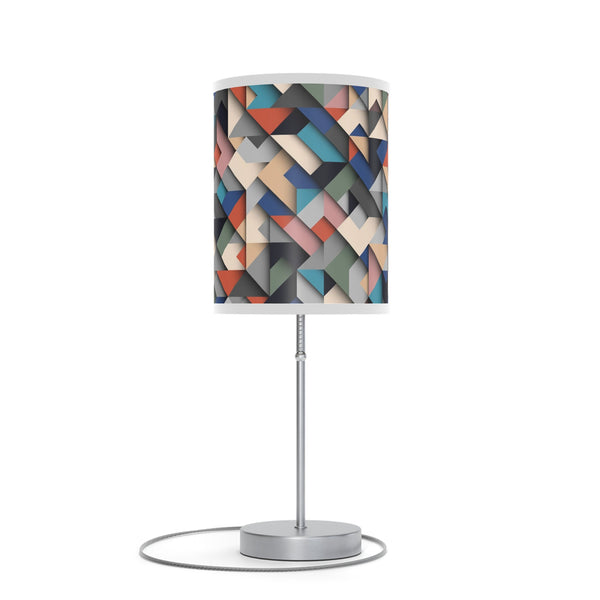 20" Silver Metal Standard Table Lamp With Retro Multi Color Cylinder Shade
