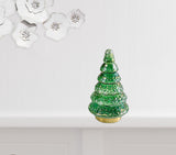 12" Green And Gold Glass Christmas Tree  Sculpture