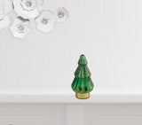 9" Green And Gold Glass Christmas Tree Sculpture