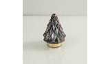 7" Grey And Gold Glass Christmas Tree Sculpture