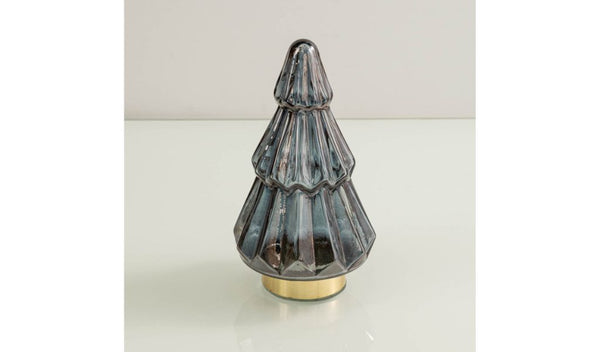 9" Grey And Gold Glass Christmas Tree Sculpture