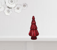 12" Red Glass Christmas Tree Sculpture
