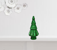 12" Green Glass Christmas Tree Sculpture