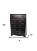 36" Brown Solid Wood Five Drawer Standard Dresser