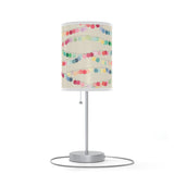 20" Silver Table Lamp With Off White And Festive Multi Color Cylinder Shade