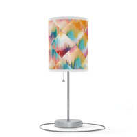 20" Silver Table Lamp With White And Colorful Abstract Ikat Cylinder Shade