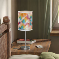 20" Silver Table Lamp With White And Colorful Abstract Ikat Cylinder Shade
