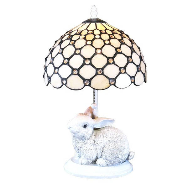 Elidee Tiffany-style Cream Glass Rabbit Lamp
