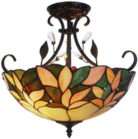 Aika 2-light Leafy 16-inch Tiffany-style with Crystals Ceiling Lamp