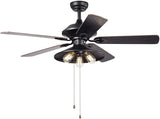 Upille 52 inches Indoor Black Finish Hand Pull Chain Ceiling Fan
