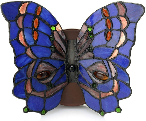 Dindy Blue, Green, Pink, and Red Glass 8-inch 2-light Tiffany-Style Stained Glass Butterfly Wall Lamp