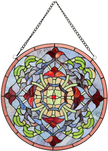 Warehouse of Tiffany Fineena Stained-glass 20-inch Window Panel with Hanging Chain