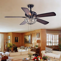 Hannele 52 inches Indoor Black Finish Hand Pull Chain Ceiling Fan