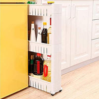 3 Tier Slim Storage Cart with Wheels Mobile Shelving Unit Organizer Slide Out Storage Rolling Utility Organizer Rack for Kitchen Bathroom Laundry Narrow Places, White