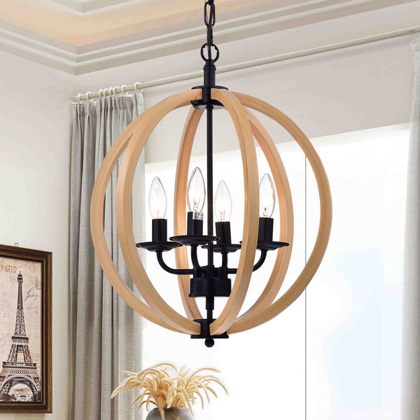 Fedelmid Black Finish Natural Metal 16-inch Round Pendant Lamp