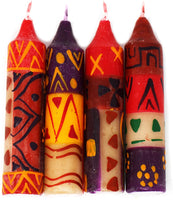 Global Crafts Unscented Hand-Painted Short Dinner Tapers/Shabbat Candles from South Africa, Set of 4 (Indabuko Design)
