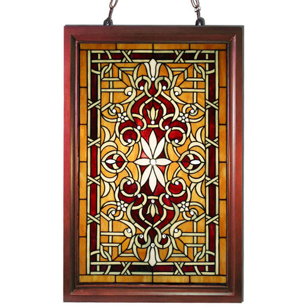 Tiffany-style Wood Frame Stained Glass Window Panel