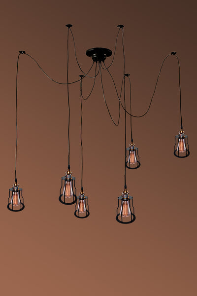 Leal 6-light Adjustable Height Black Edison Chandelier with Bulbs