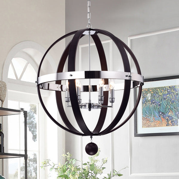 Nisa Brown Metal and Chrome 25-inch Round Chandelier