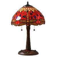 Tiffany Style Red Dragonfly Lamp w/ Mosaic Base