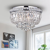 Chimory Chrome and Crystal 14-inch Round Ceiling Lamp
